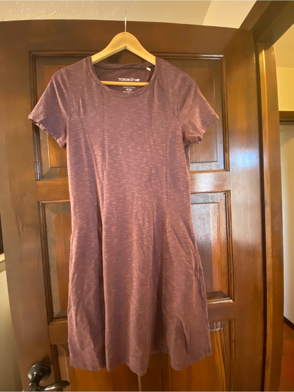 Toad&Co plum short-sleeve A-line mini dress with Pockets Organic Cotton Blend